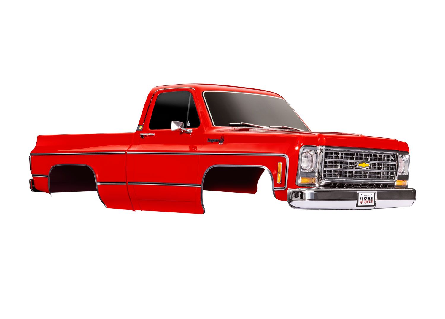 TRAXXAS 9212R Body, Chevrolet K10 Truck (1979), complete, red (painted, decals applied) (includes grille, side mirrors, door handles, windshield wipers, & clipless mounting) (requires #9288 inner fenders)