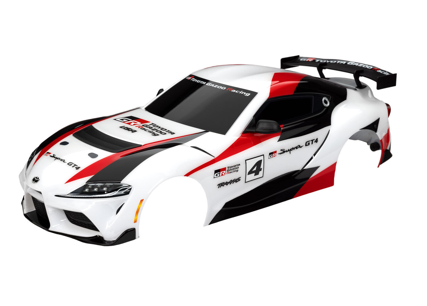 TRAXXAS 9340X Body, Toyota Supra GT4, complete (white) (painted, decals applied) (includes side mirrors, wing, grilles, vents, & clipless mounting)