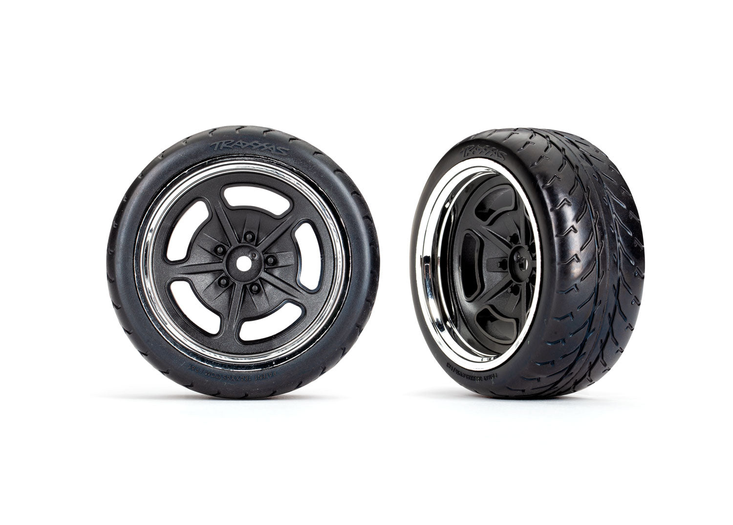 TRAXXAS 9373 Tires and wheels, assembled, glued (black with chrome wheels, 2.1" Response tires) (extra wide, rear) (2)