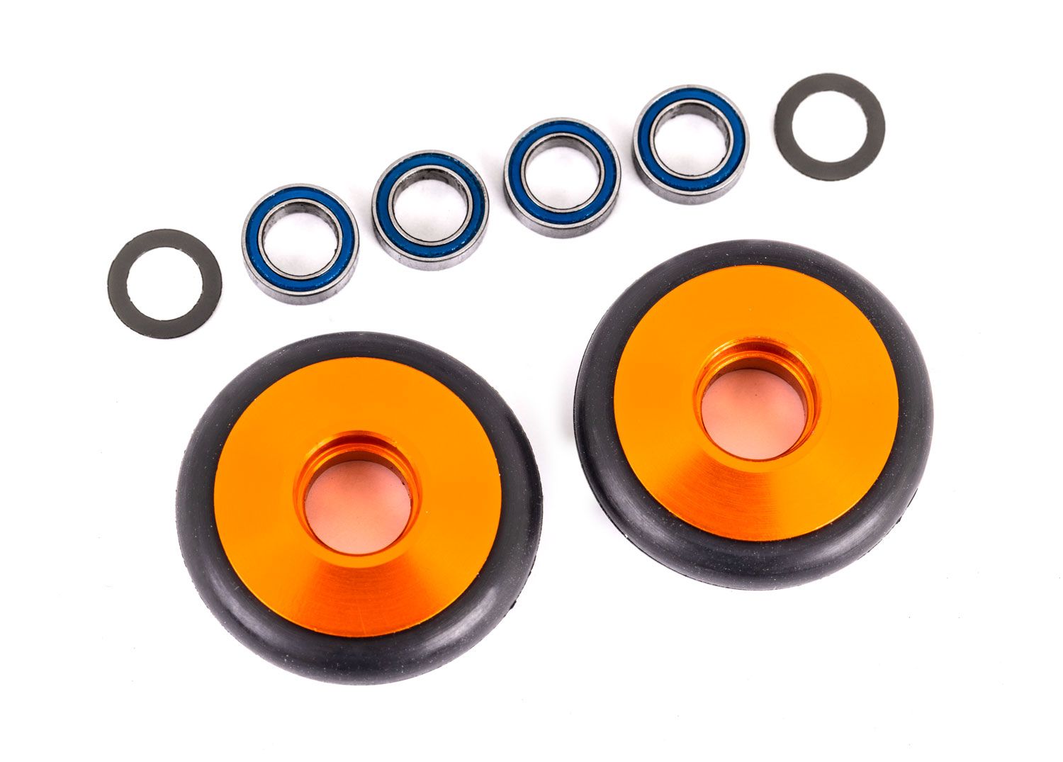 TRAXXAS 9461A Wheels, wheelie bar, 6061-T6 aluminum (orange-anodized) (2)/ 5x8x2.5mm ball bearings (4)/ o-rings (2)/ 5x8x0.3mm TW (2)