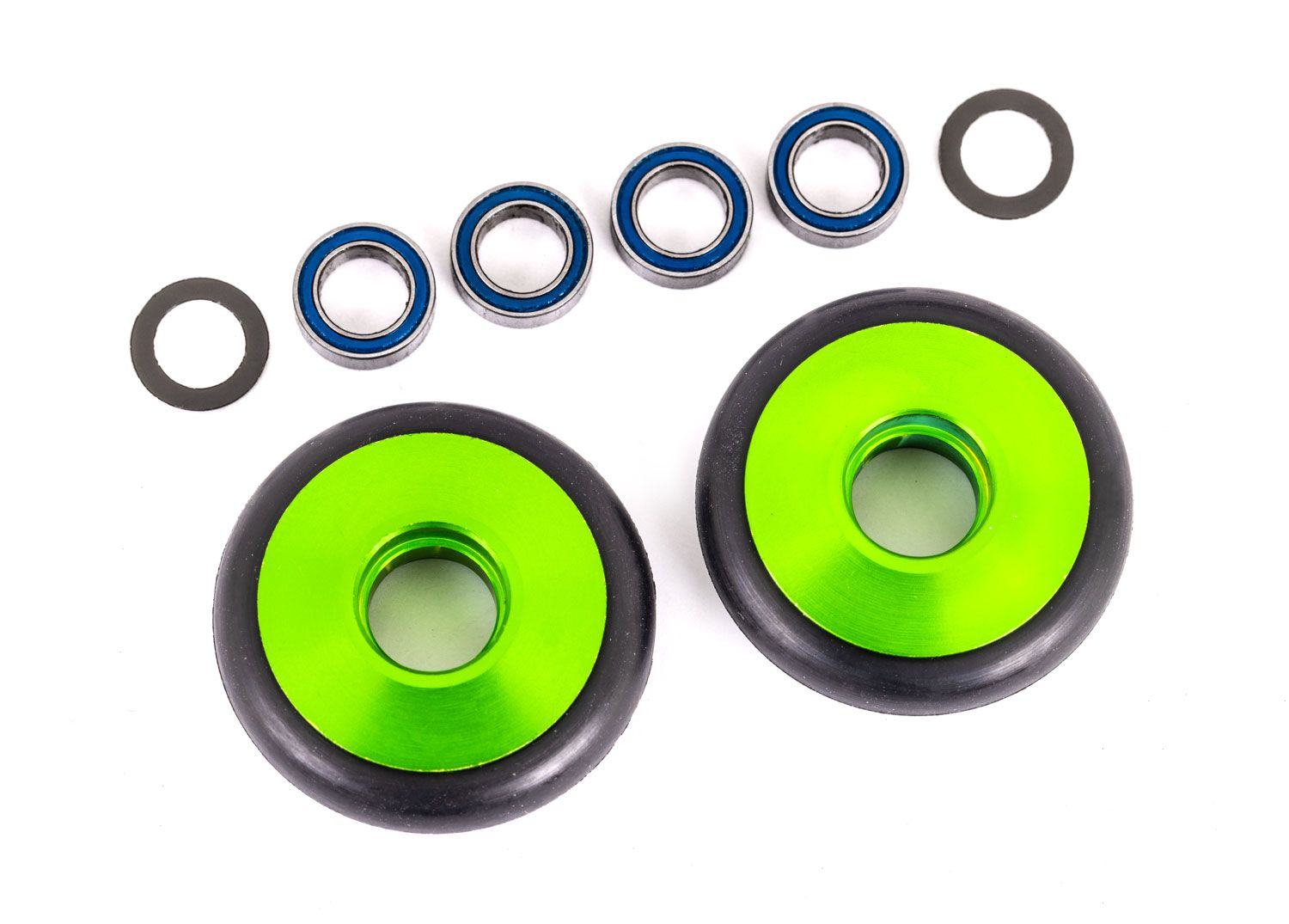 TRAXXAS 9461G Wheels, wheelie bar, 6061-T6 aluminum (green-anodized) (2)/ 5x8x2.5mm ball bearings (4)/ o-rings (2)/ 5x8x0.3mm TW (2)