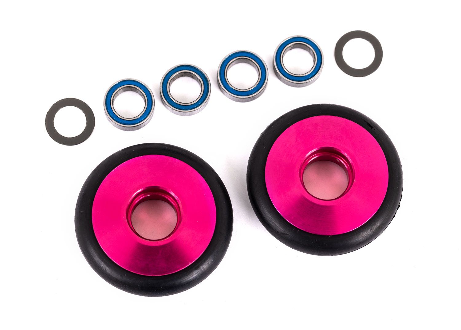 TRAXXAS 9461P Wheels, wheelie bar, 6061-T6 aluminum (pink-anodized) (2)/ 5x8x2.5mm ball bearings (4)/ o-rings (2)/ 5x8x0.3mm TW (2)