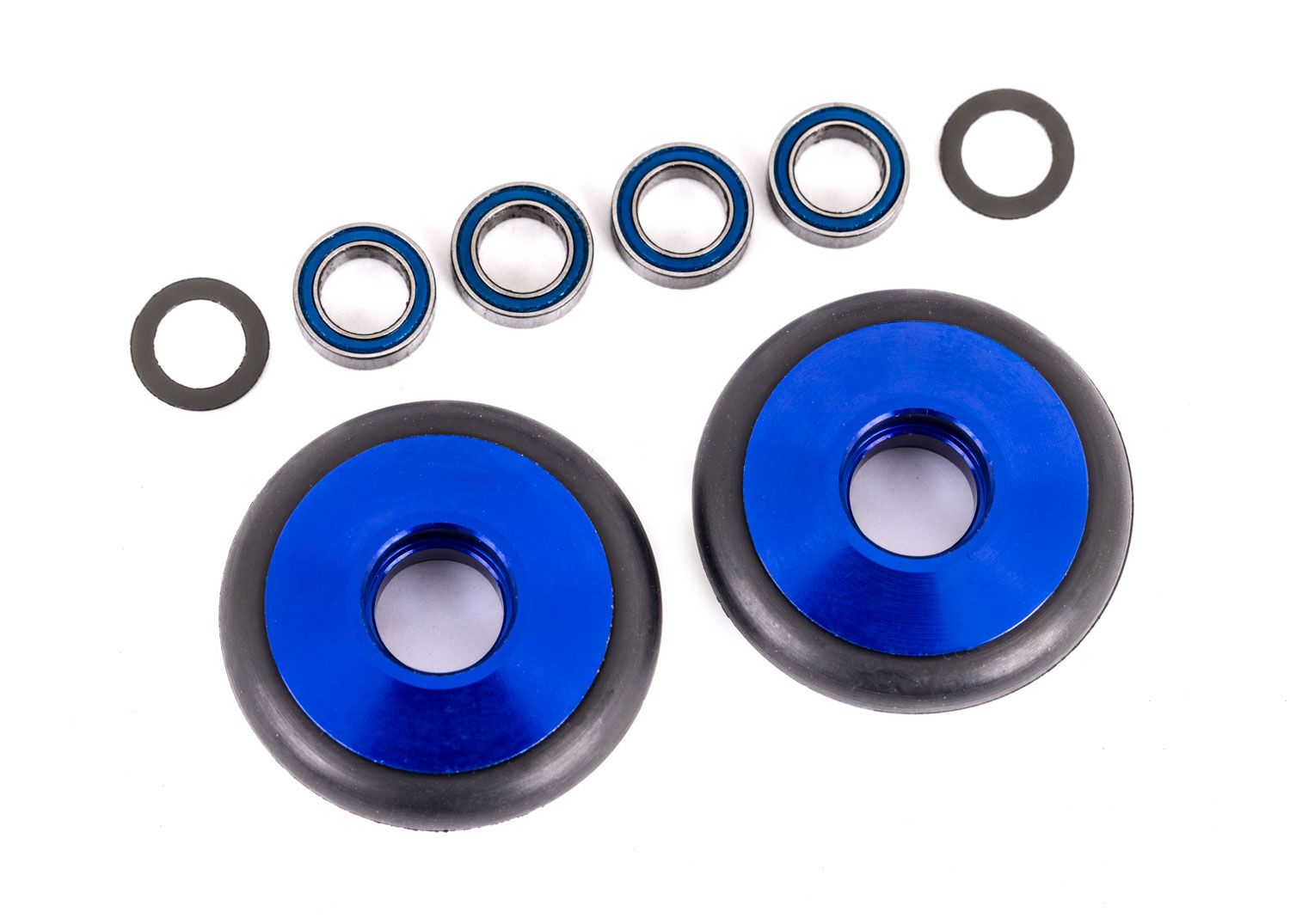 TRAXXAS 9461X Wheels, wheelie bar, 6061-T6 aluminum (blue-anodized) (2)/ 5x8x2.5mm ball bearings (4)/ o-rings (2)/ 5x8x0.3mm TW (2)