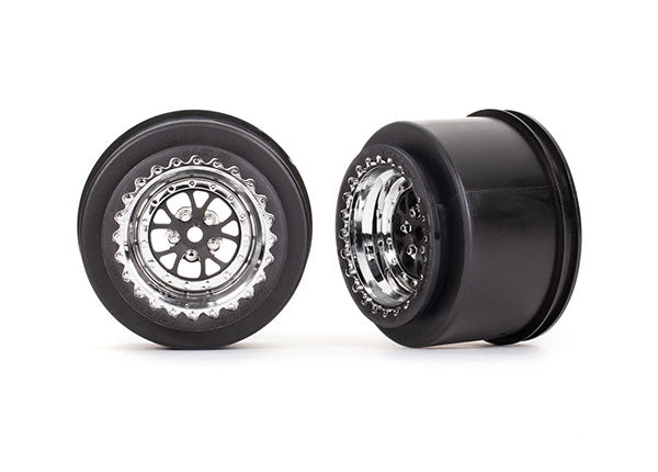 TRAXXAS 9473R Wheels, Weld chrome with black (rear) (2)