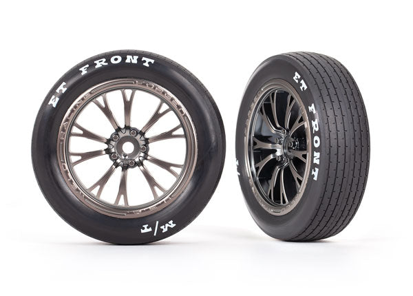 TRAXXAS 9474A Tires & wheels, assembled, glued (Weld satin black chrome wheels, tires, foam inserts) (front) (2)