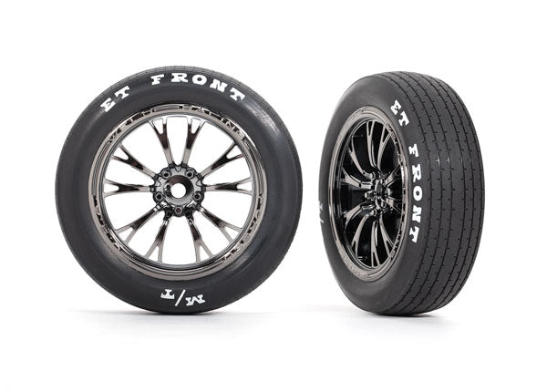 TRAXXAS 9474X Tires & wheels, assembled, glued (Weld black chrome wheels, tires, foam inserts) (front) (2)