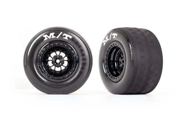 TRAXXAS 9475 Tires & wheels, assembled, glued (Weld gloss black wheels, tires, foam inserts) (rear) (2)