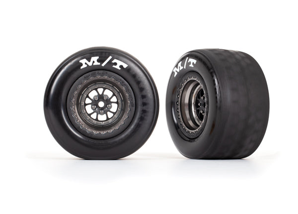 TRAXXAS 9475A Tires & wheels, assembled, glued (Weld satin black chrome wheels, tires, foam inserts) (rear) (2)