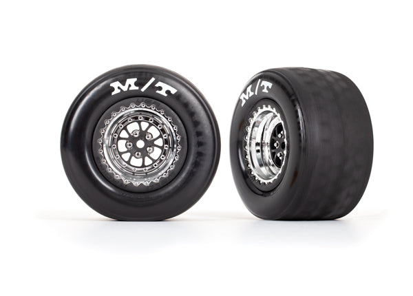 TRAXXAS 9475R Tires & wheels, assembled, glued (Weld chrome with black wheels, tires, foam inserts) (rear) (2)
