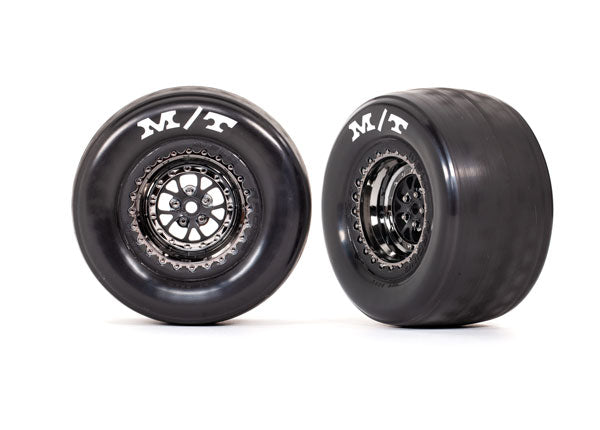 TRAXXAS 9475X Tires & wheels, assembled, glued (Weld black chrome wheels, tires, foam inserts) (rear) (2)