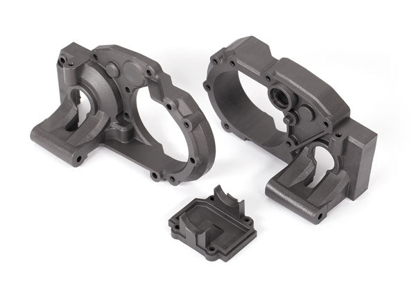 TRAXXAS 9493 Gearbox halves, left & right/ differential cover charcoal gray