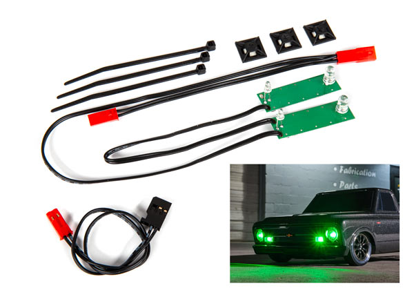 TRAXXAS 9496G LED light set, front, complete (green) (includes light harness, power harness, zip ties (9))