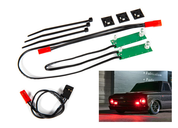 TRAXXAS 9496R LED light set, front, complete (red) (includes light harness, power harness, zip ties (9))