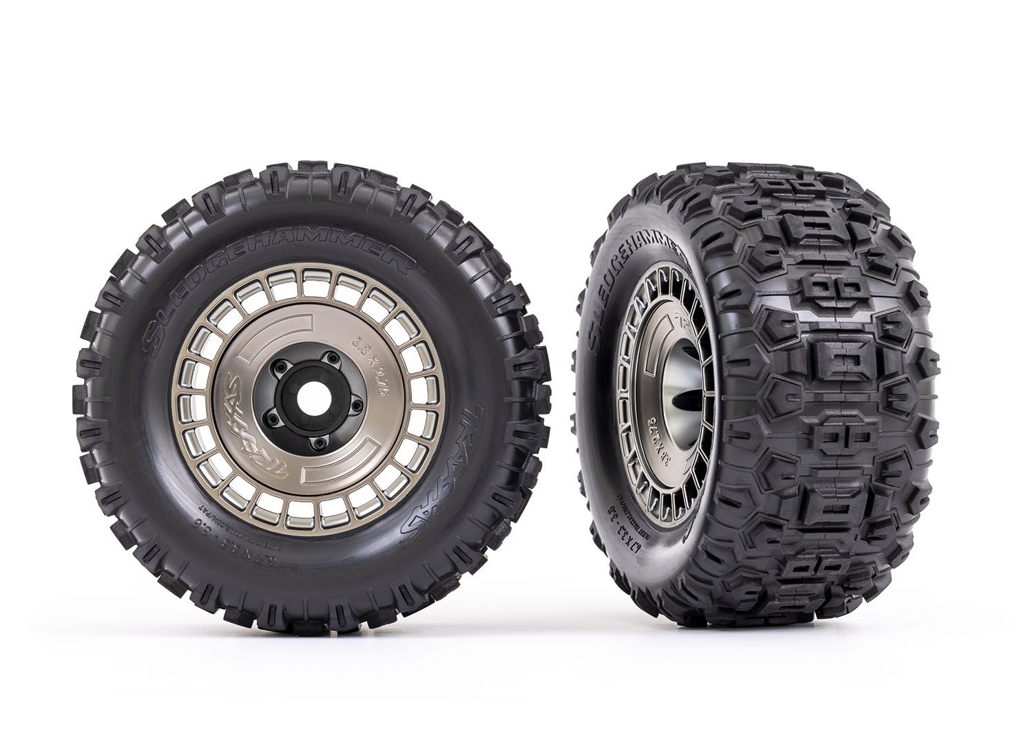 TRAXXAS 9572A Tires and wheels, assembled, glued (3.8" satin black chrome wheels, satin black chrome wheel covers, Sledgehammer® tires, foam inserts) (2)