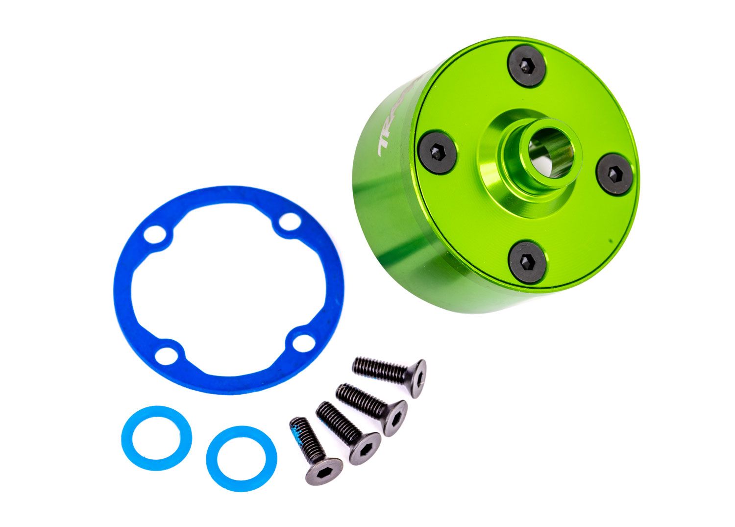 TRAXXAS 9581G Carrier, differential (aluminum, green-anodized)/ differential bushing/ ring gear gasket/ 3x10mm CCS (4)