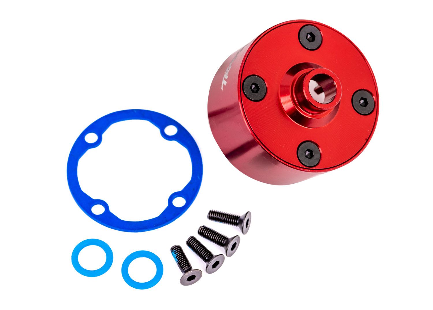 TRAXXAS 9581R Carrier, differential (aluminum, red-anodized)/ differential bushing/ ring gear gasket/ 3x10mm CCS (4)