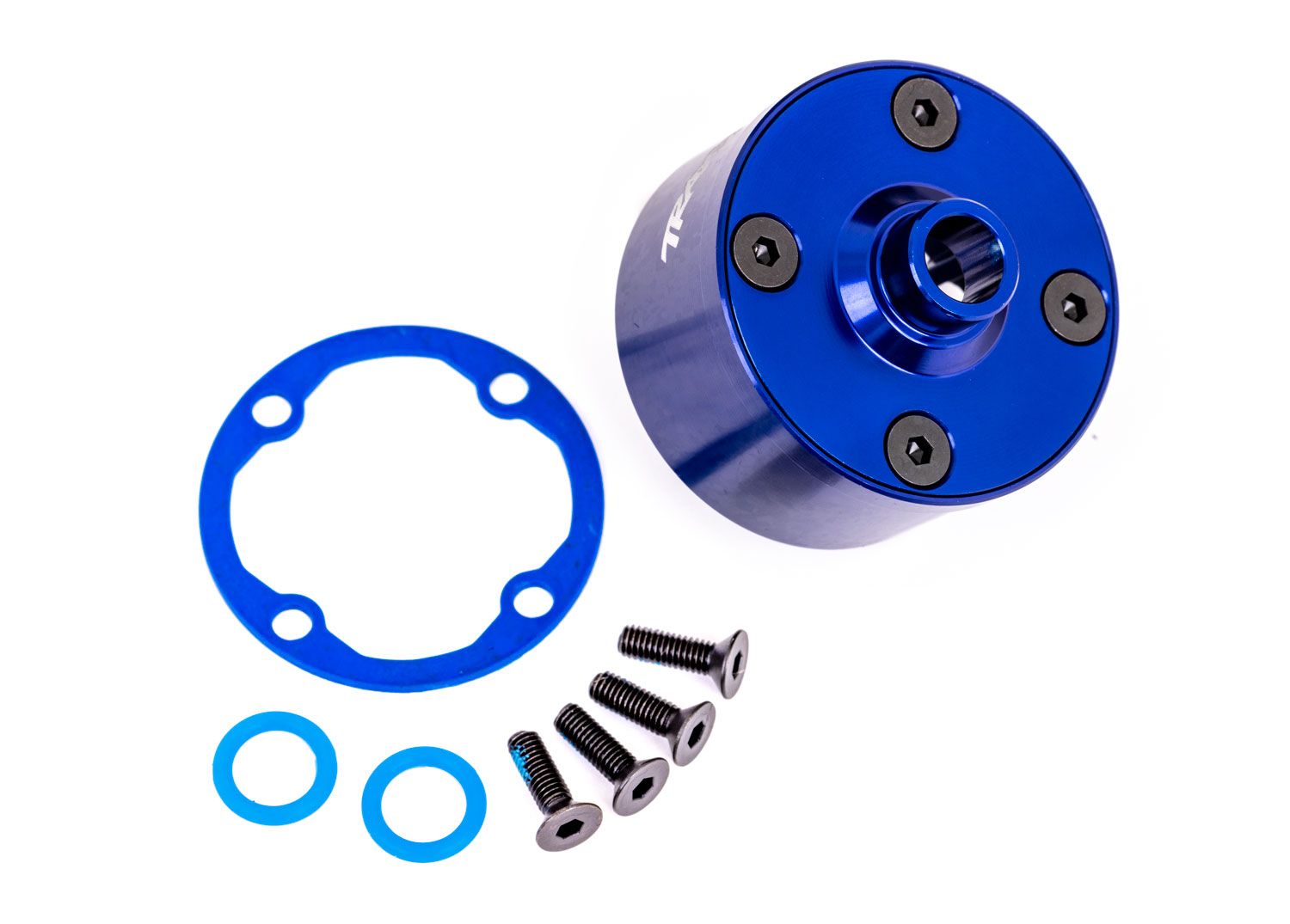 TRAXXAS 9581X Carrier, differential (aluminum, blue-anodized)/ differential bushing/ ring gear gasket/ 3x10mm CCS (4)