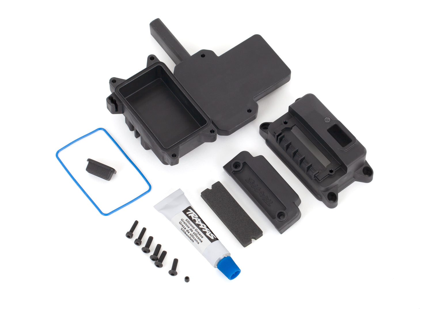 TRAXXAS 9624 Box, receiver (sealed) w/ ESC mount/ receiver box cover/ access plug/ foam pads/ silicone grease/ 2.5x10 CS (2)/ 3x10 BCS (1)