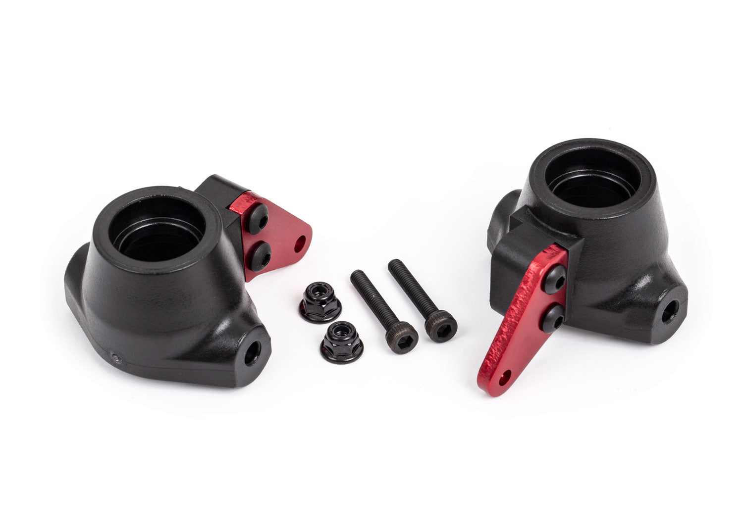 TRAXXAS 9637R Steering blocks, left & right/ steering block arms (aluminum, red-anodized) (2)/ 3x18mm CS (2)/ M3x0.5mm NL (2)