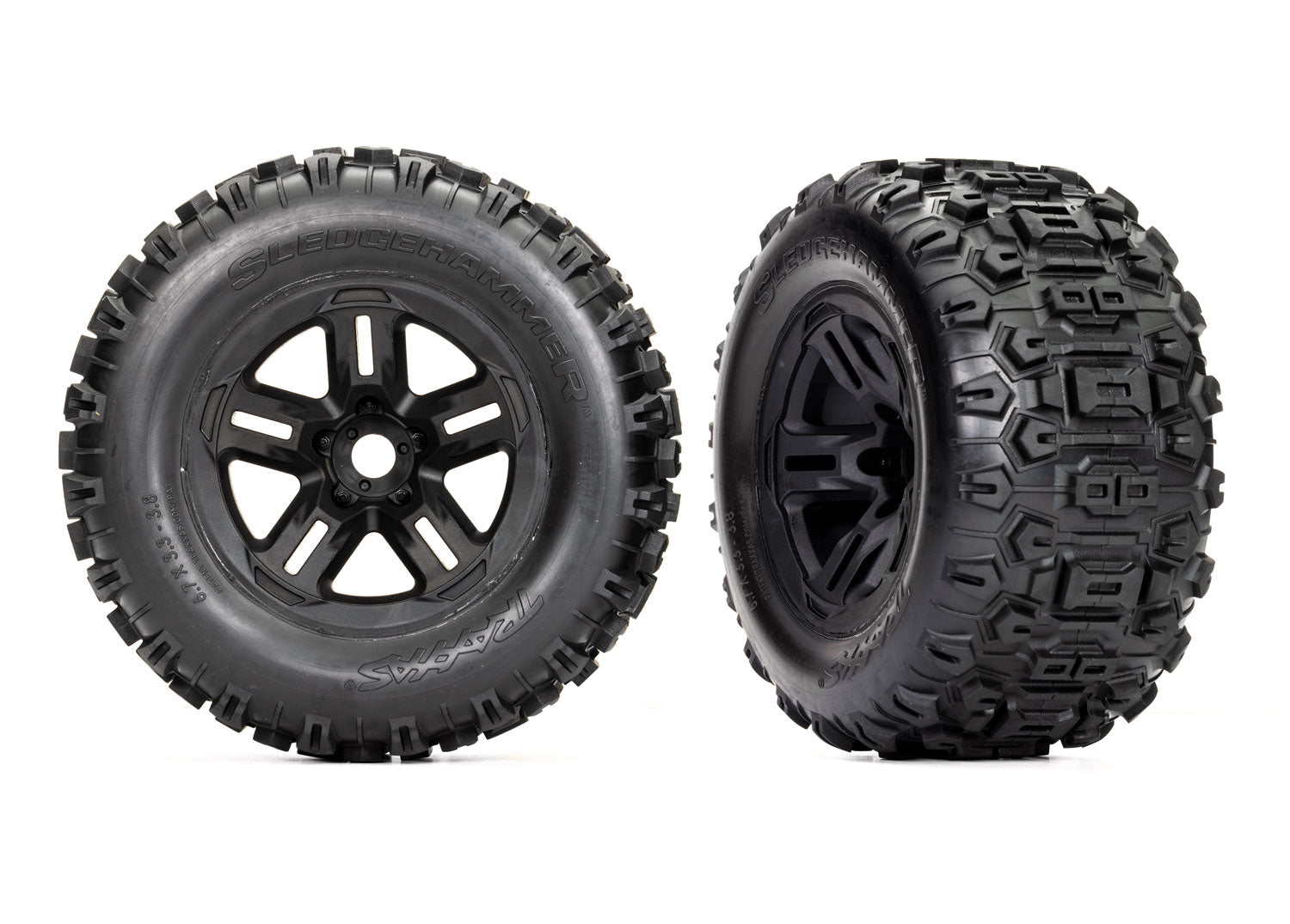TRAXXAS 9672 Tires and wheels, assembled, glued (3.8" black wheels, Sledgehammer® tires, foam inserts) (2)