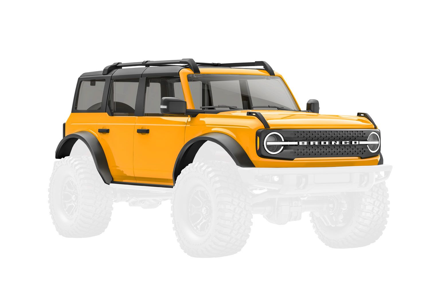 TRAXXAS 9711-CYBER Body, Ford Bronco, complete, Cyber Orange (includes grille, side mirrors, door handles, fender flares, windshield wipers, spare tire mount, & clipless mounting)