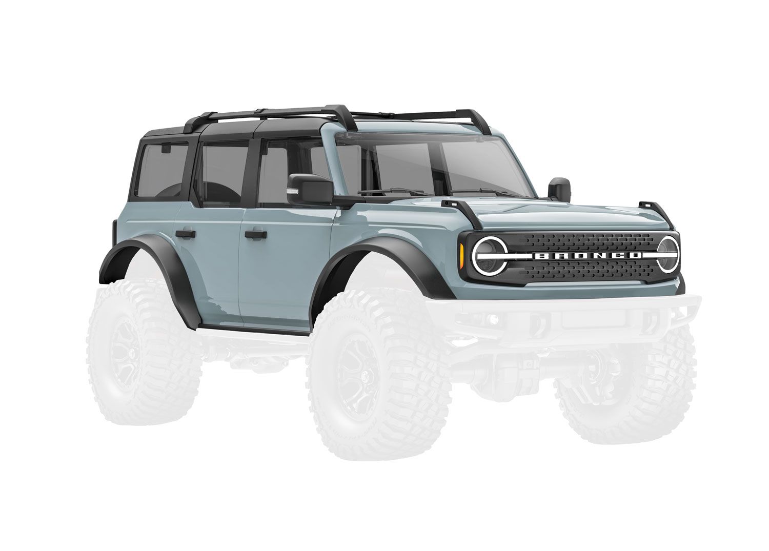 TRAXXAS 9711-GRAY Body, Ford Bronco, complete, Cactus Gray (includes grille, side mirrors, door handles, fender flares, windshield wipers, spare tire mount, & clipless mounting)