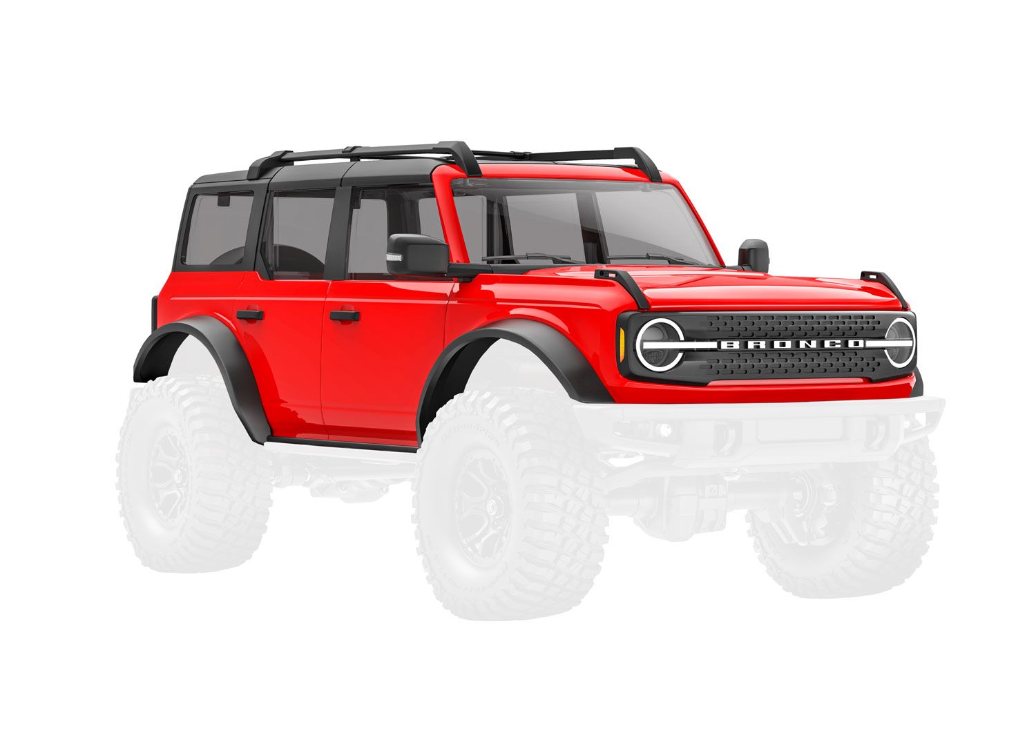 TRAXXAS 9711-RED Body, Ford Bronco, complete, red (includes grille, side mirrors, door handles, fender flares, windshield wipers, spare tire mount, & clipless mounting)