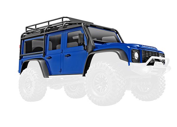 TRAXXAS 9712-BLUE Body, Land Rover® Defender®, complete, blue (includes grille, side mirrors, door handles, fender flares, fuel canisters, jack, spare tire mount, & clipless mounting)