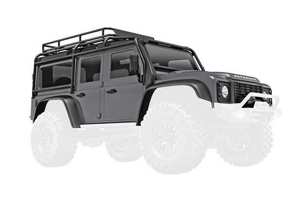 TRAXXAS 9712-SLVR Body, Land Rover® Defender®, complete, silver (includes grille, side mirrors, door handles, fender flares, fuel canisters, jack, spare tire mount, & clipless mounting)
