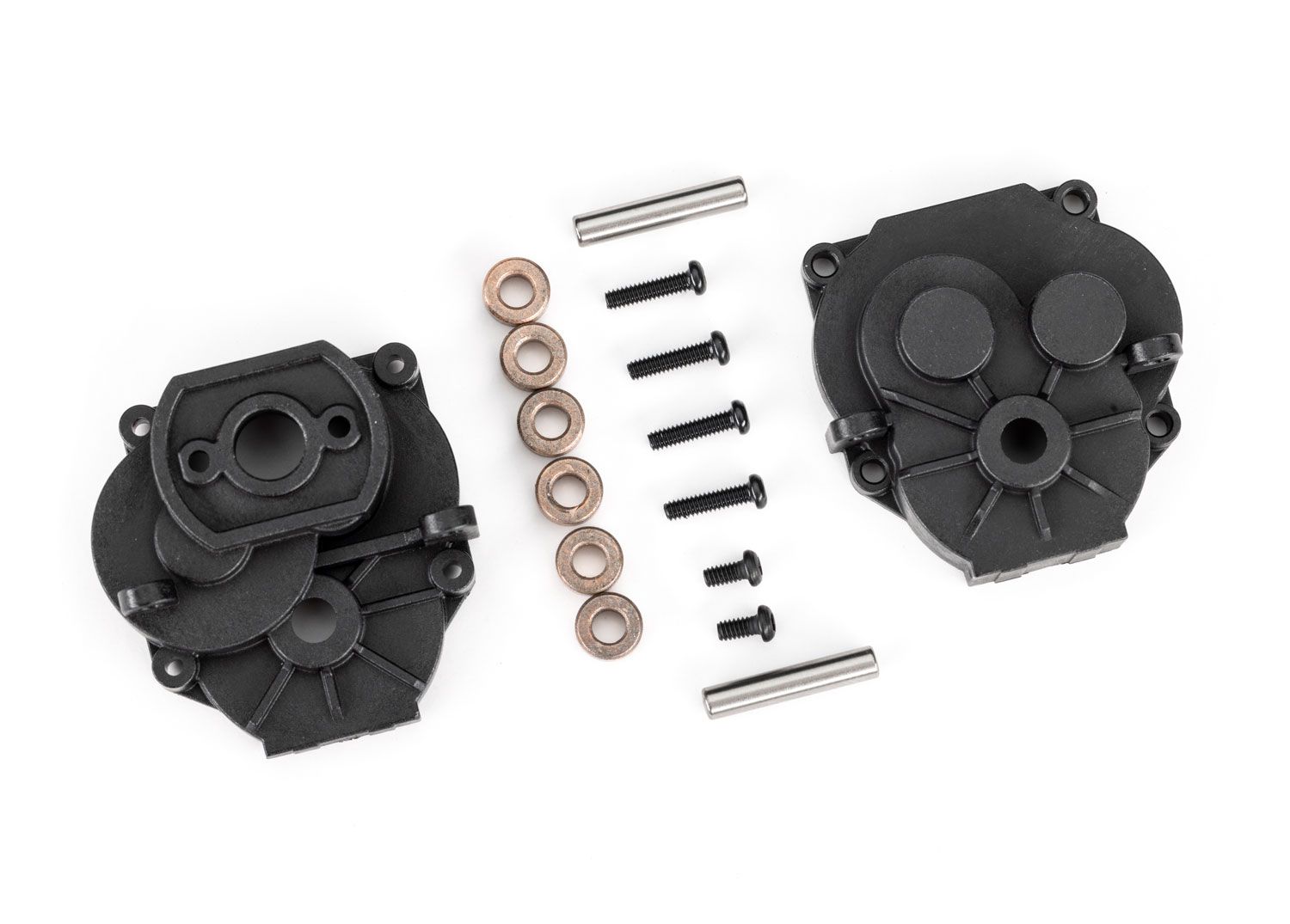 TRAXXAS 9747 Gearbox housing (front & rear)/ 2x4mm BCS (with threadlock) (2)/ 2x8mm BCS (4)/ 3x16mm pins (2)