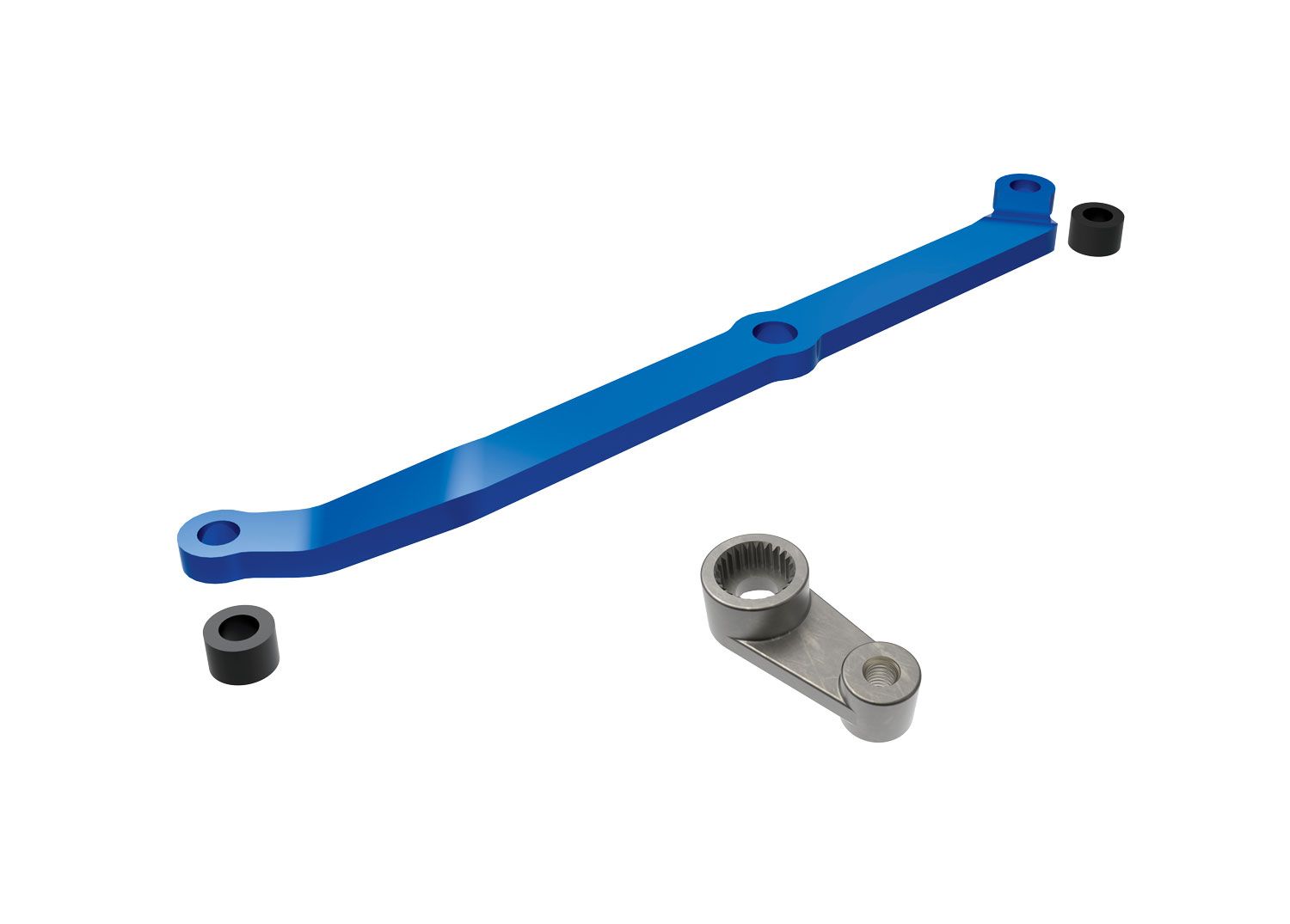 TRAXXAS 9748-BLUE Steering link, 6061-T6 aluminum (blue-anodized)/ servo horn, metal/ spacers (2)/ 3x6mm CCS (with threadlock) (1)/ 2.5x7mm SS (with threadlock) (1)
