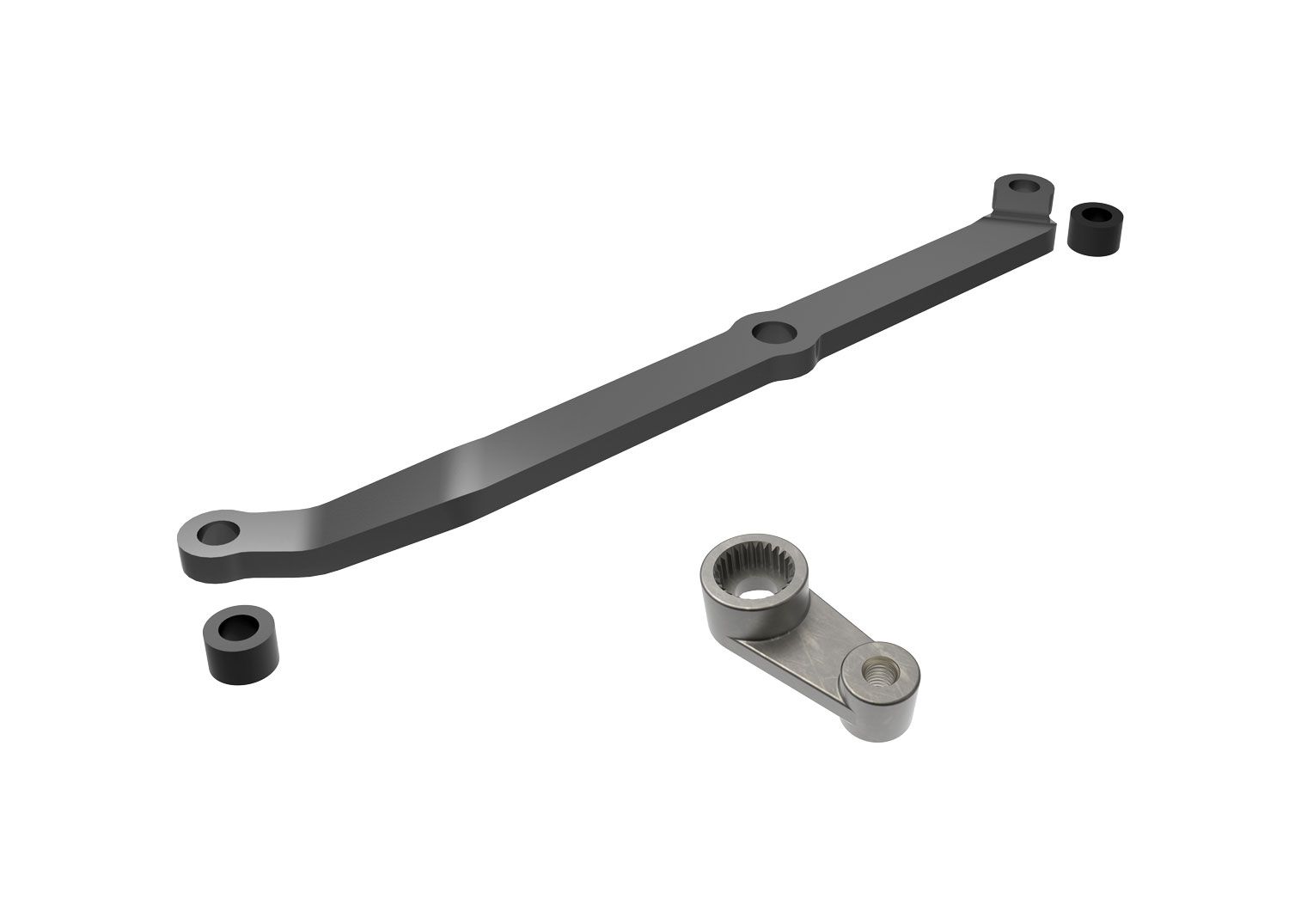 TRAXXAS 9748-GRAY Steering link, 6061-T6 aluminum (dark titanium-anodized)/ servo horn, metal/ spacers (2)/ 3x6mm CCS (with threadlock) (1)/ 2.5x7mm SS (with threadlock) (1)