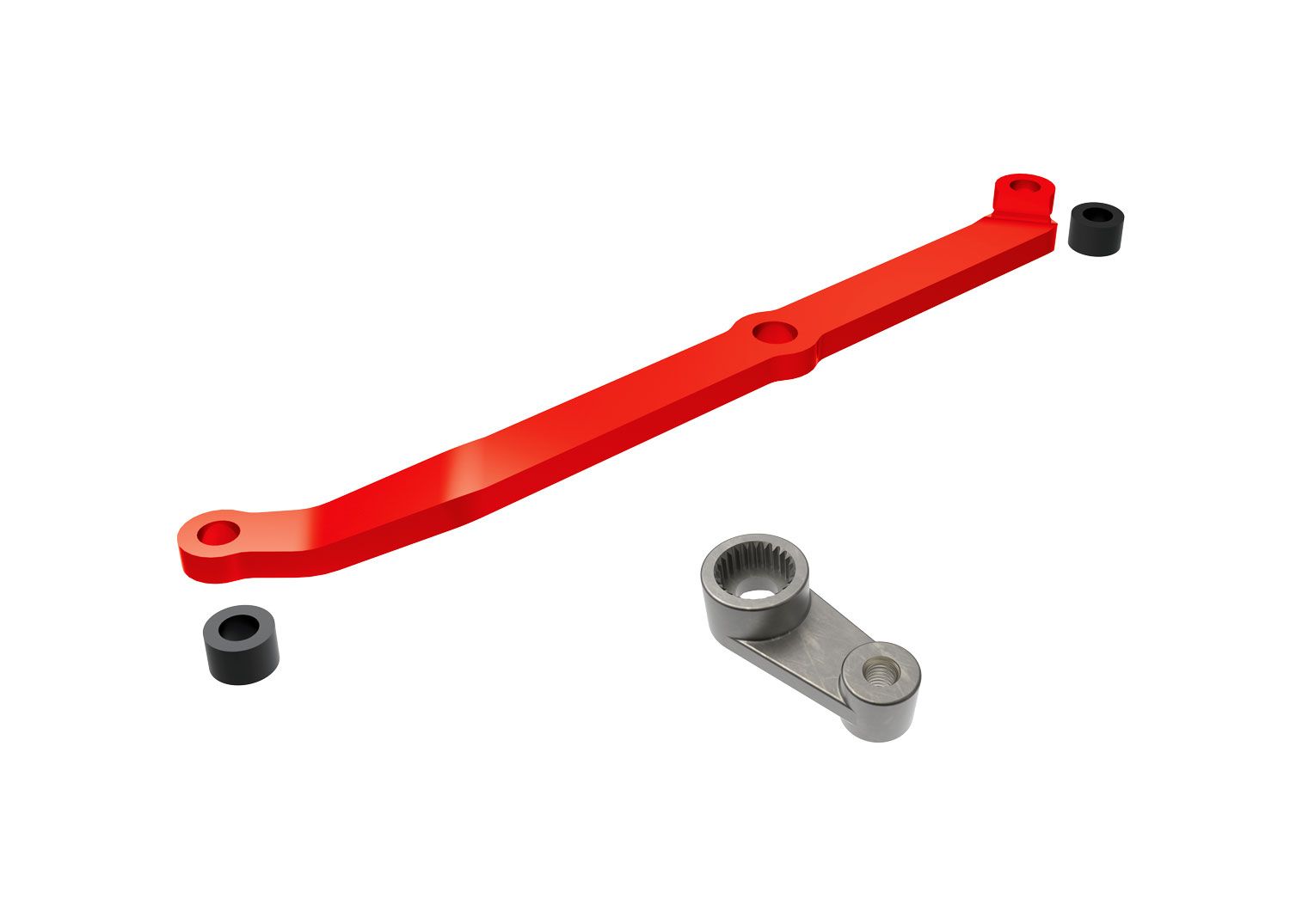 TRAXXAS 9748-RED Steering link, 6061-T6 aluminum (red-anodized)/ servo horn, metal/ spacers (2)/ 3x6mm CCS (with threadlock) (1)/ 2.5x7mm SS (with threadlock) (1)