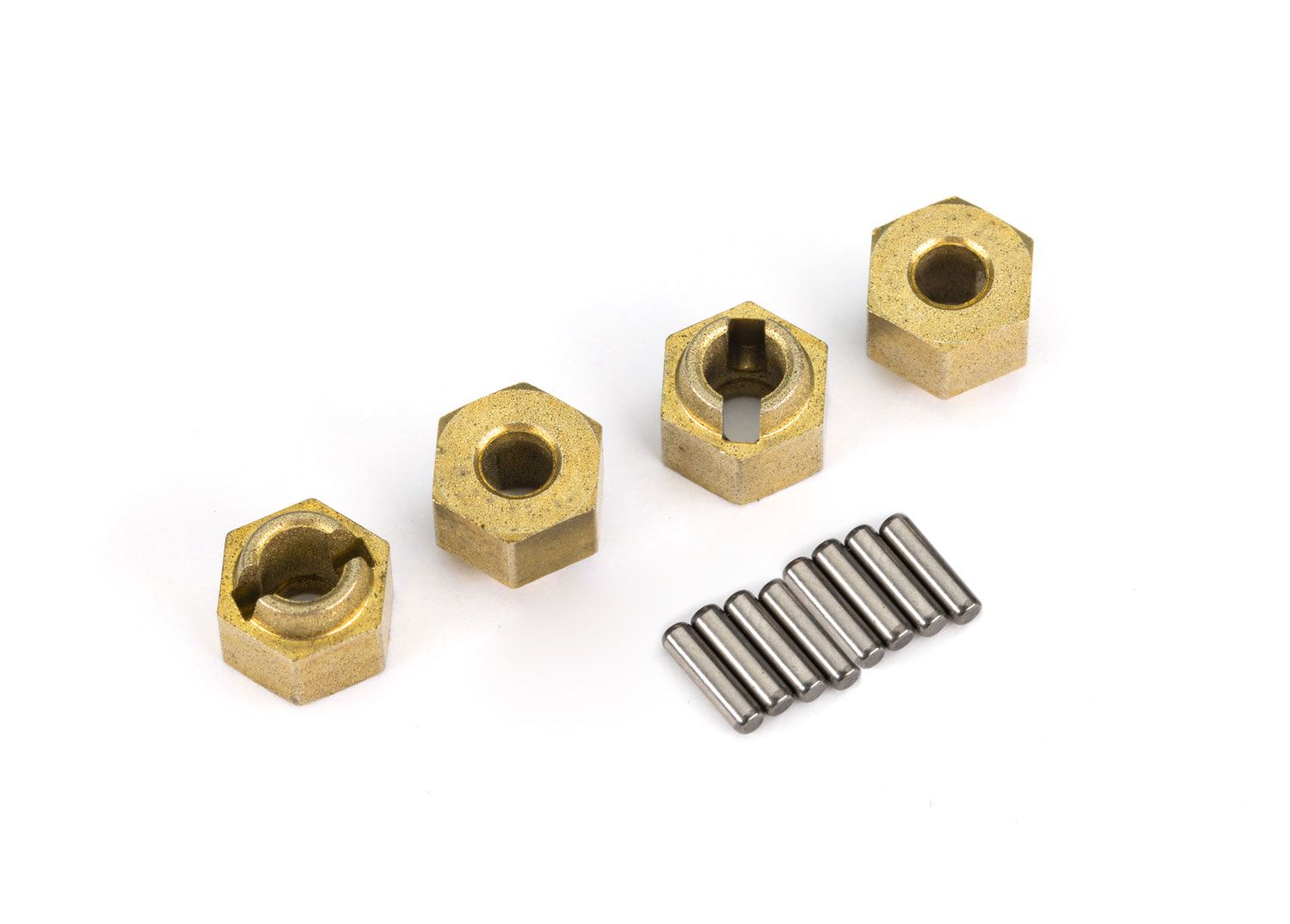 TRAXXAS 9750X Wheel hubs, 7mm hex, brass (1 gram) (4)/ axle pins (8)
