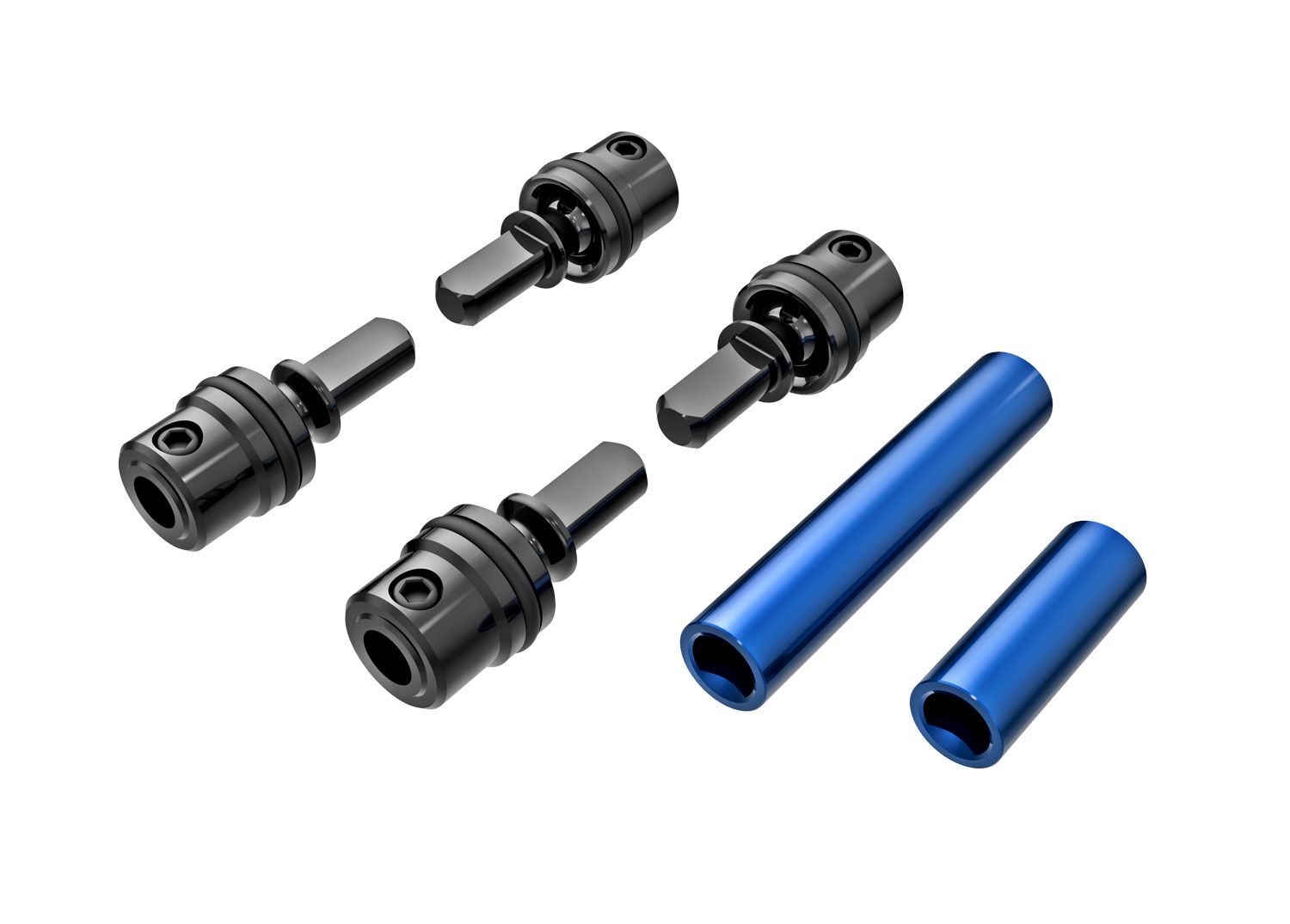 TRAXXAS 9751-BLUE Driveshafts, center, male (steel) (4)/ driveshafts, center, female, 6061-T6 aluminum (blue-anodized) (front & rear)/ 1.6x7mm BCS (with threadlock) (4)