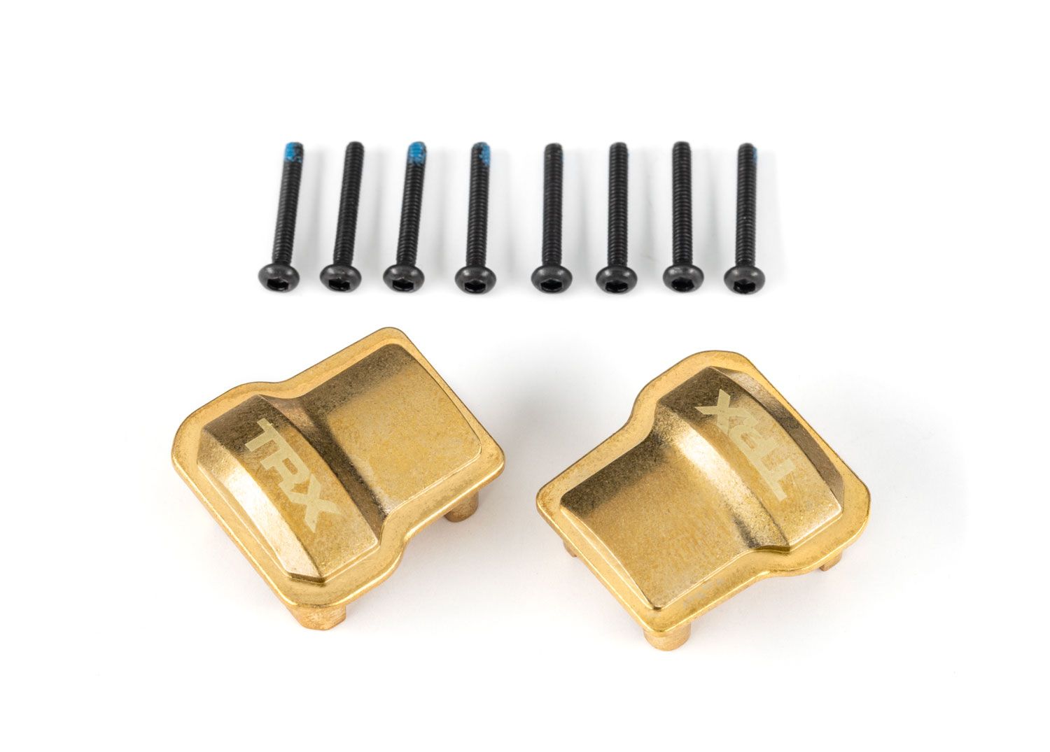 TRAXXAS 9787 Axle cover, brass (8 grams each) (2)/ 1.6x12mm CS (with threadlock) (8)