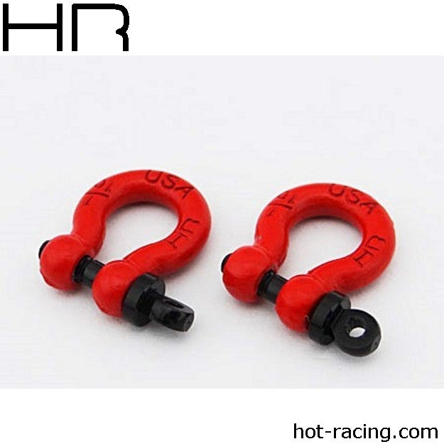 HOT RACING ACC808X02 1/10 Scale Alum Red Tow Shackle D-Rings (2)