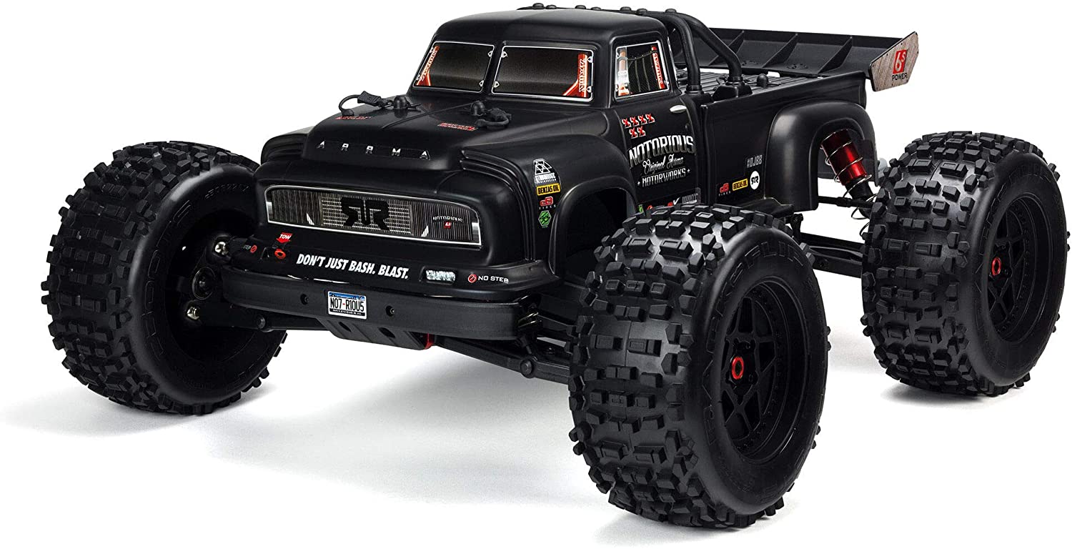 ARRMA ARA8611V5T1 1/8 NOTORIOUS 6S V5 4WD BLX Stunt Truck with Spektrum Firma RTR, Black