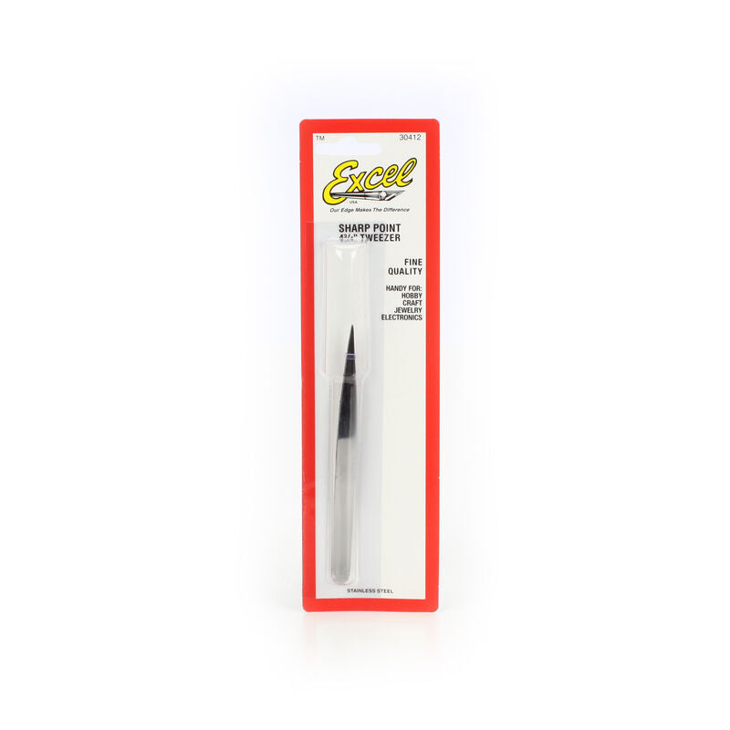 EXCEL 30412 SS Tweezer,4-3/4" Sharp