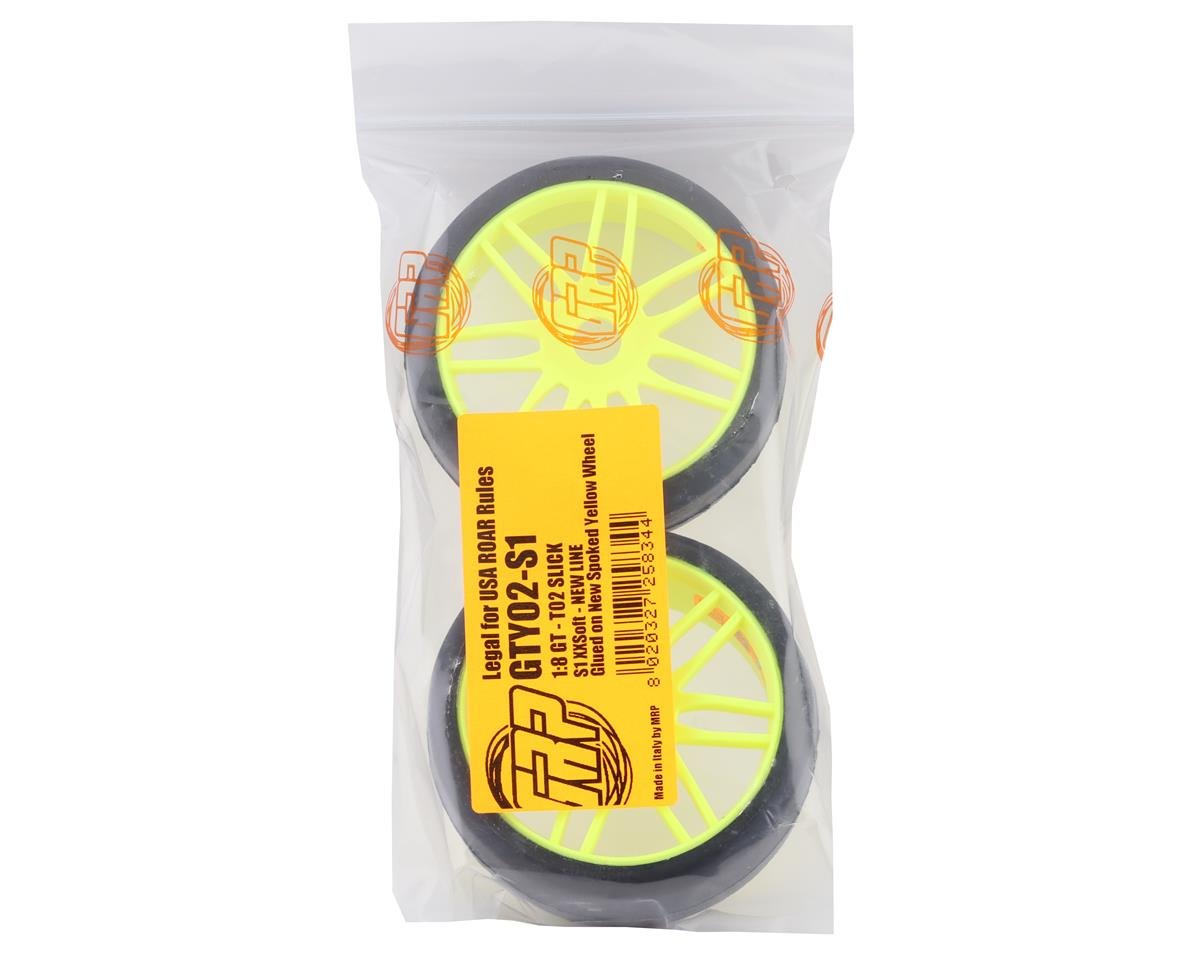 GRP GTY02-S1 GT - TO2 Slick Belted Pre-Mounted 1/8 Buggy Tires Yellow S1 w/17mm Hex