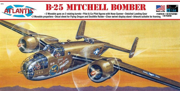 ATLANTIS H216 B-25 Mitchell Bomber Flying Dragon Plastic Model Kit 1/64
