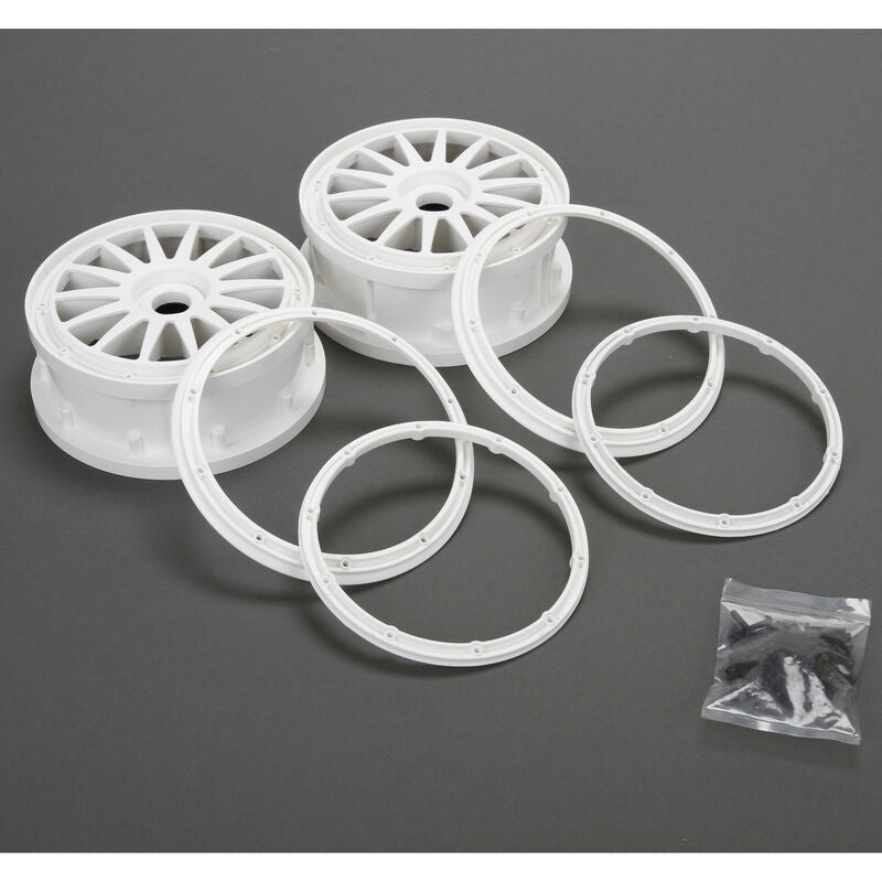 LOSI LOS45001 Wheel and Beadlock Ring Set White (2): MINI WRC