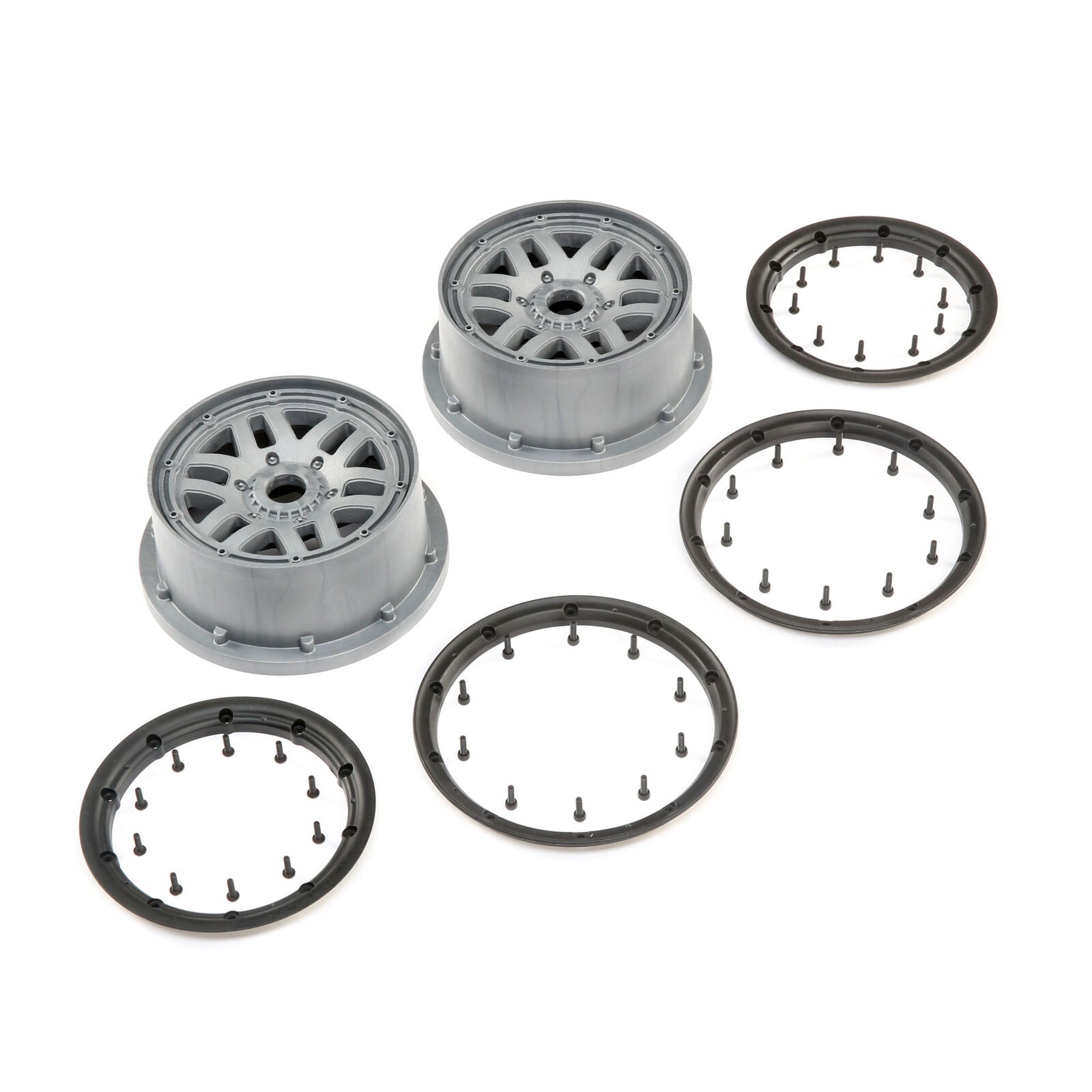 LOSI LOS45022 1/5 Front/Rear 4.75 Wheel and Beadlock Set, 24mm Hex, Grey (2): 5ive-T 2.0
