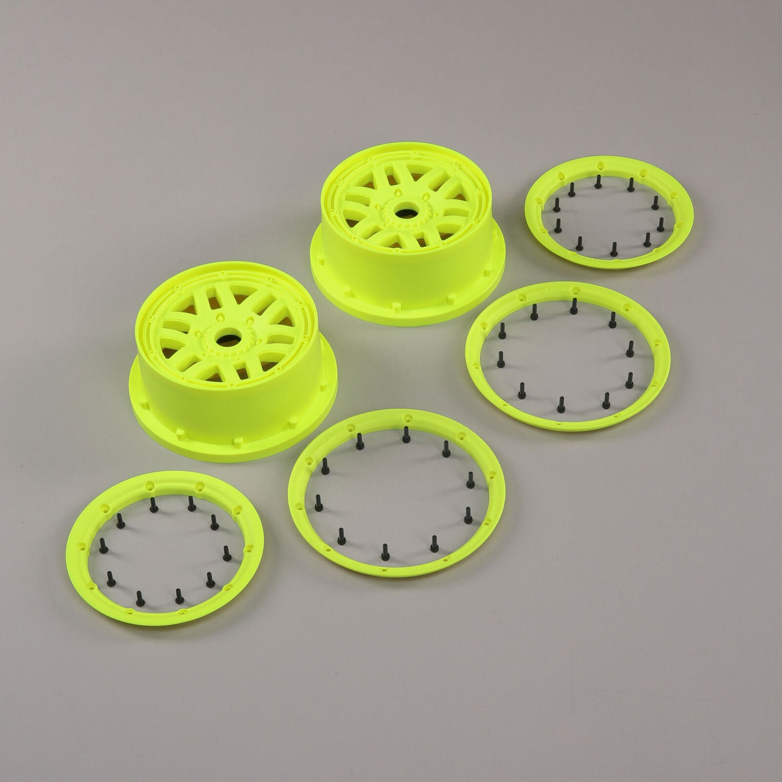 LOSI LOS45024 1/5 Front/Rear Wheel And Beadlock Set, 24mm Hex, Yellow (2): 5ive-T 2.0