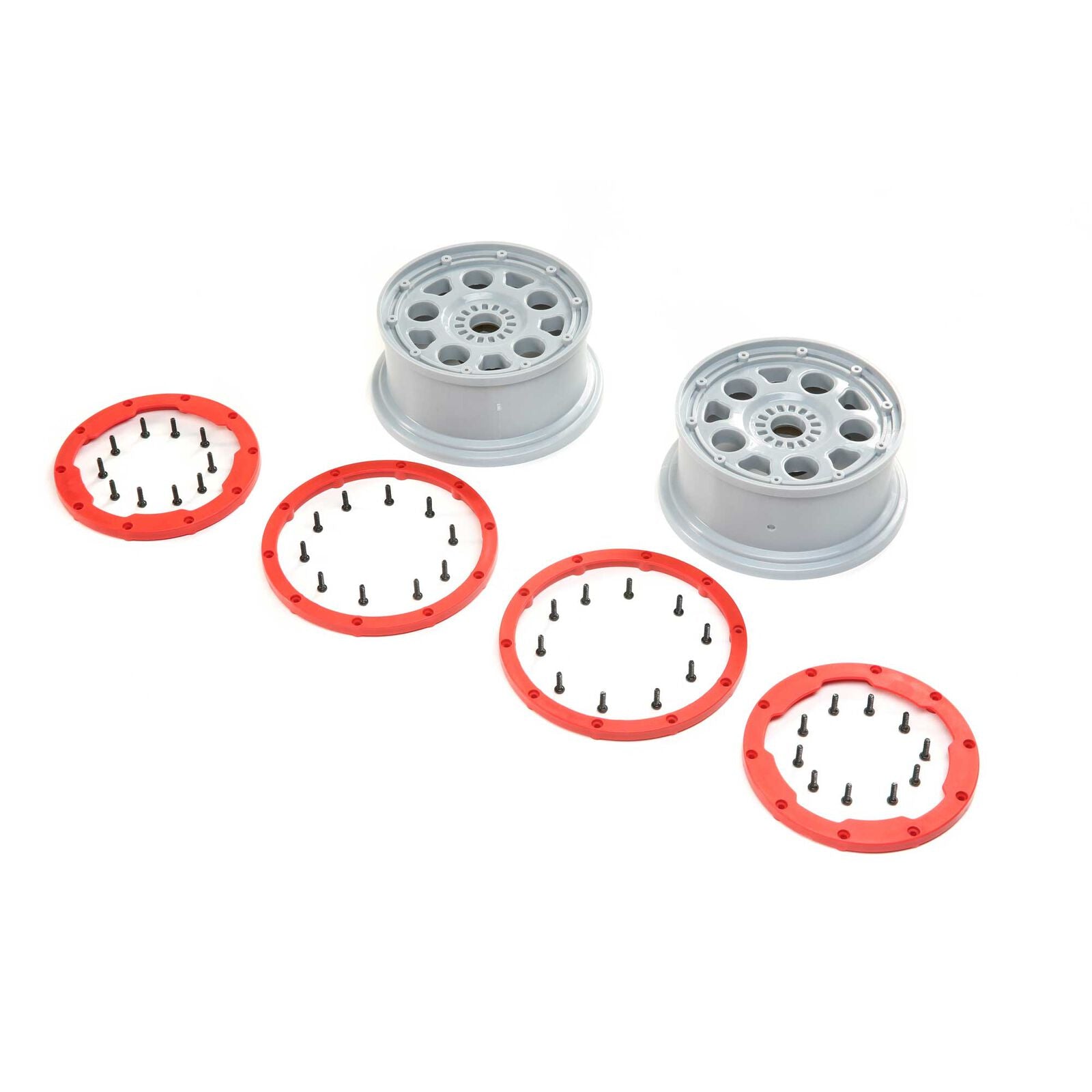 LOSI LOS45033 1/5 Front/Rear 4.75 Beadlock Wheels, 24mm Hex, Silver/Red (2): DBXL-E 2.0