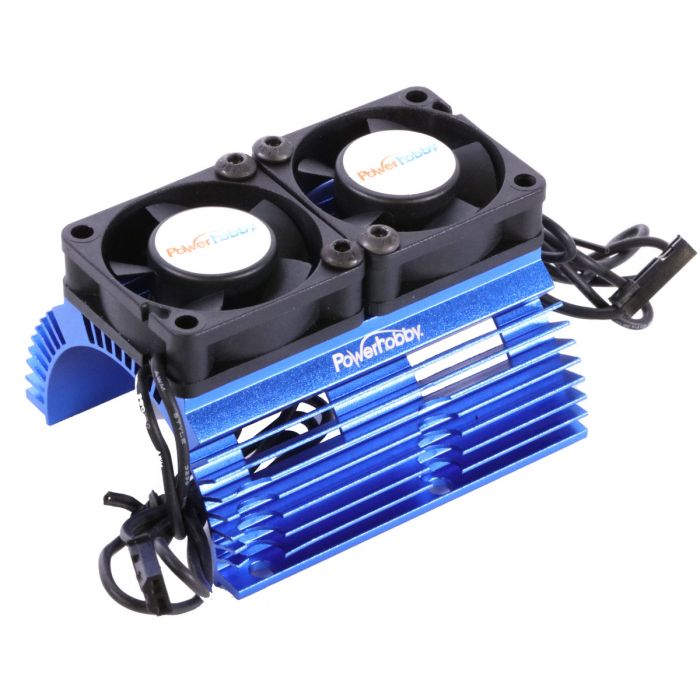 POWER HOBBY PH1289 BLUE Heat Sink w/ Twin Tornado High Speed Fans, for 1/8 Motors Blue