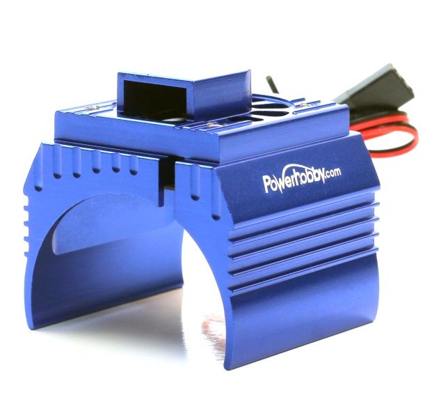 POWERHOBBY PHB18FSBLUE Aluminum Motor Heatsink & Cooling Fan For 1/8 Size Motors, Blue