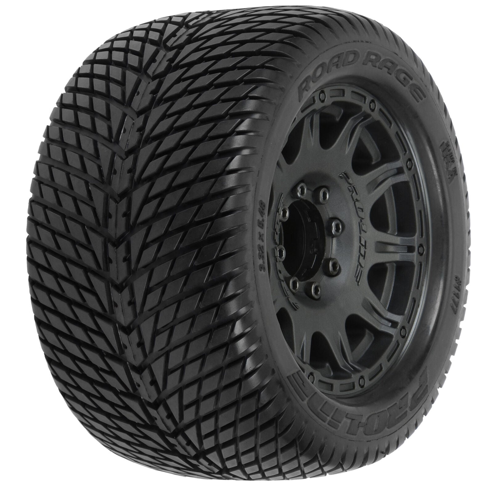 PROLINE 1177-10 1/8 Road Rage F/R 3.8" MT Tires Mounted 17mm Blk Raid (2)