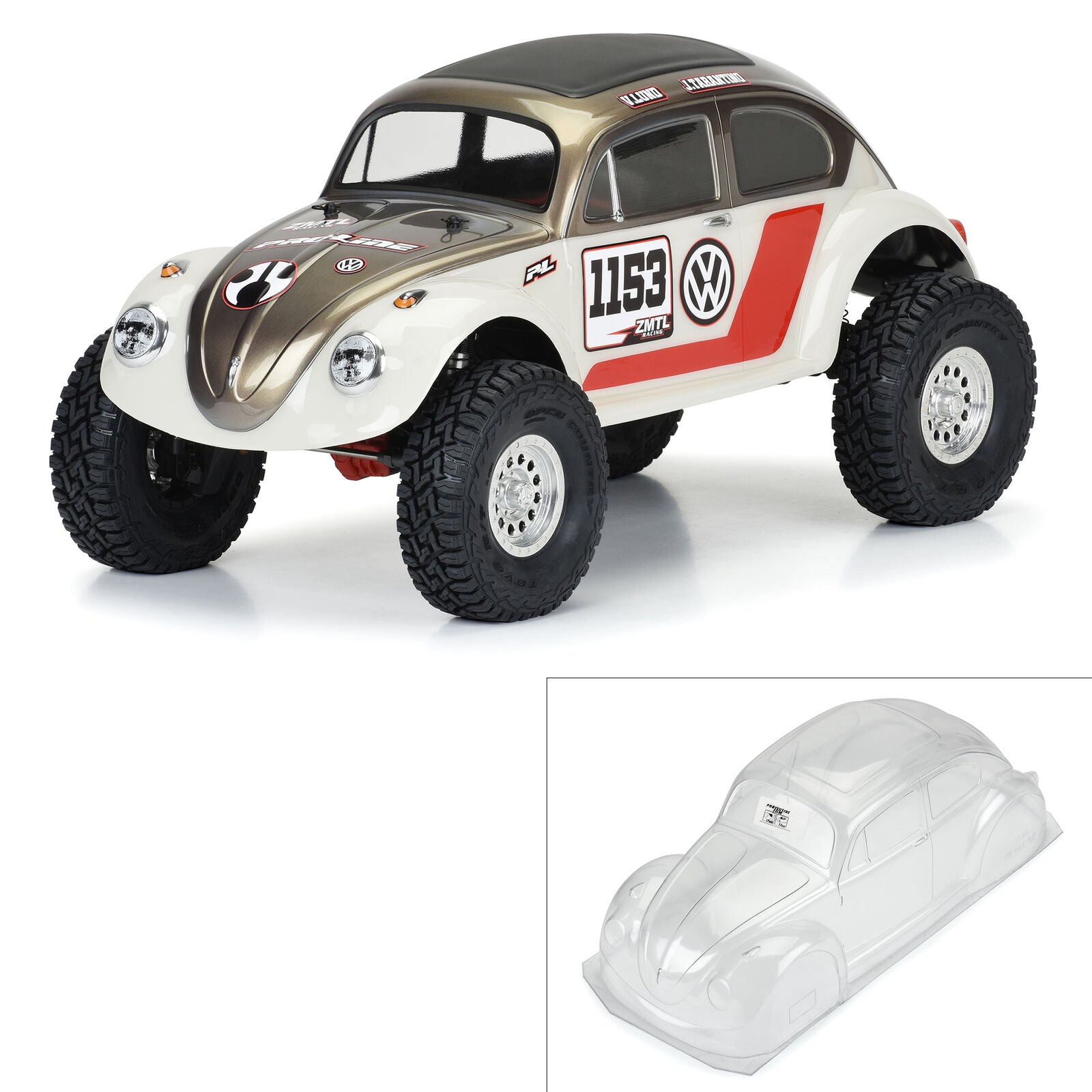 PROLINE 3595-00 1/10 Volkswagen Beetle Clear Body 12.3" (313mm) Wheelbase Crawlers