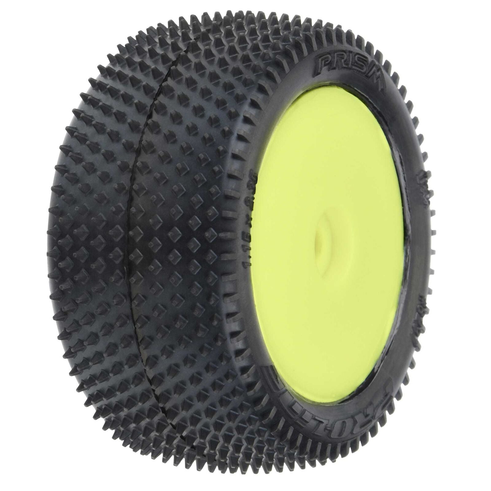 PROLINE 8297-12 1/18 Prism Rear Carpet Mini-B Tires Mounted 8mm Yellow Wheels (2)
